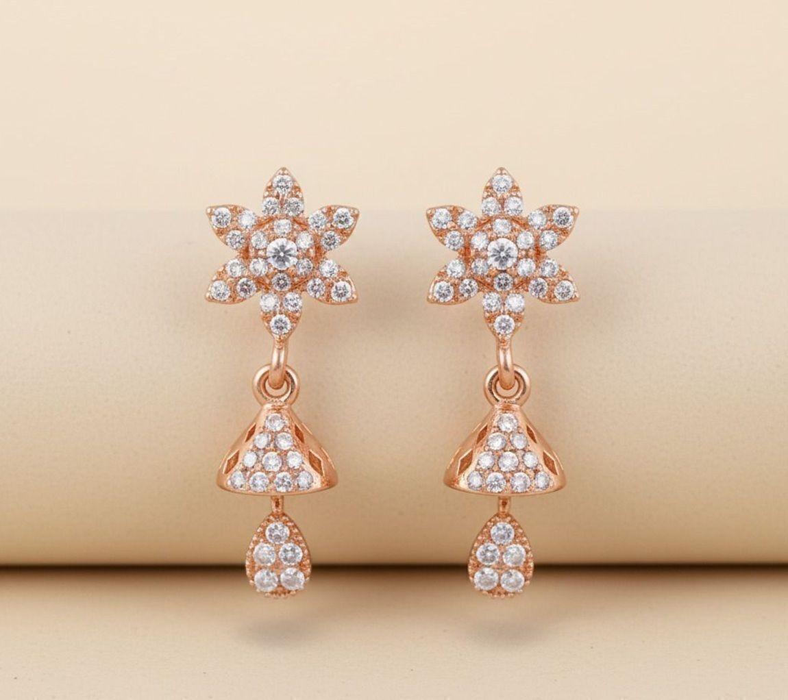 Forevershine Anti Tarnish Golden Plated Floral Stud Cz Hanging Drop Earrings|lightweight|gift For Her|skin Friendly & Hypoallergenic|stylish Jewelry For Women & Girls