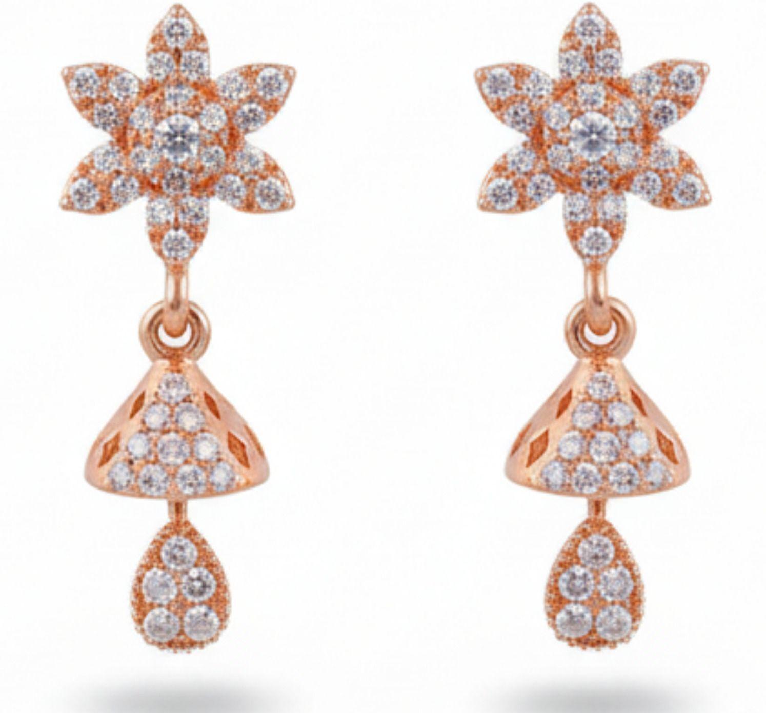 Forevershine Anti Tarnish Golden Plated Floral Stud Cz Hanging Drop Earrings|lightweight|gift For Her|skin Friendly & Hypoallergenic|stylish Jewelry For Women & Girls - Image 3