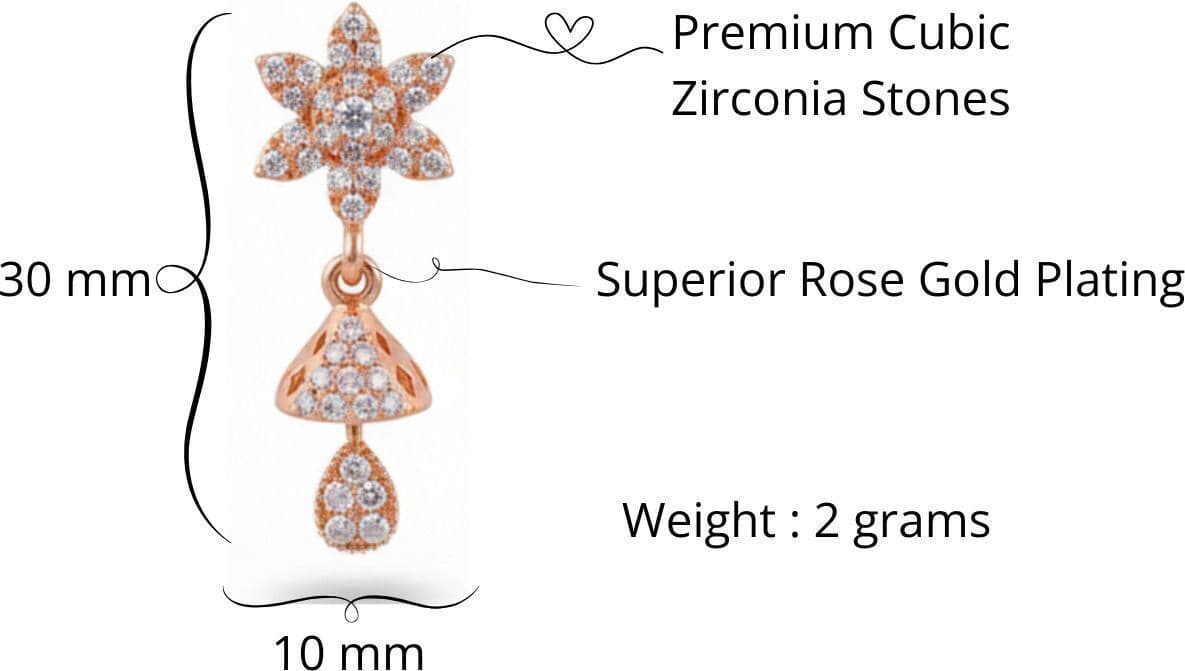Forevershine Anti Tarnish Golden Plated Floral Stud Cz Hanging Drop Earrings|lightweight|gift For Her|skin Friendly & Hypoallergenic|stylish Jewelry For Women & Girls - Image 4