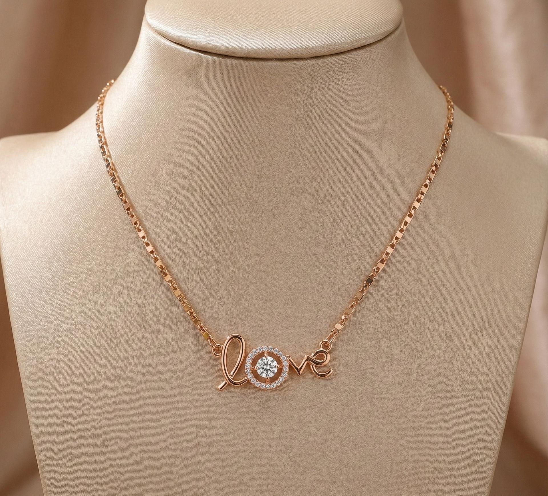 Forevershine Rose Gold Ad Cz Love Pendant Necklace For Women | Crystal Stone Chain Lightweight | Stylish Anti Tarnish Hypoallergenic Jewellery Gift For Her Girls - Image 2
