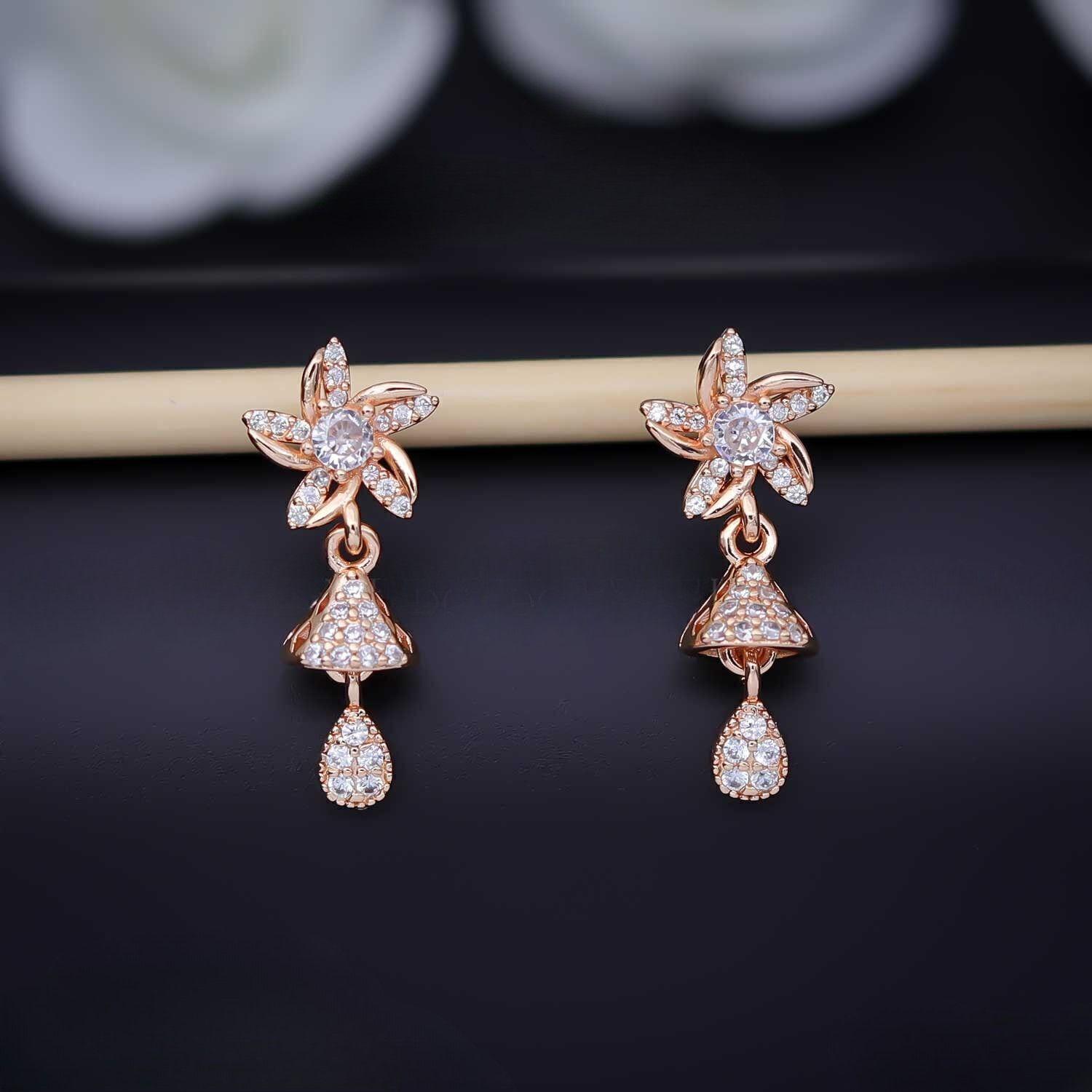 Forevershine Anti Tarnish Rose Gold Plated Floral Star Cz Jhumki Style Drop Earrings|lightweight|gift For Her|skin Friendly & Hypoallergenic|stylish Jewelry For Women & Girls - Image 4