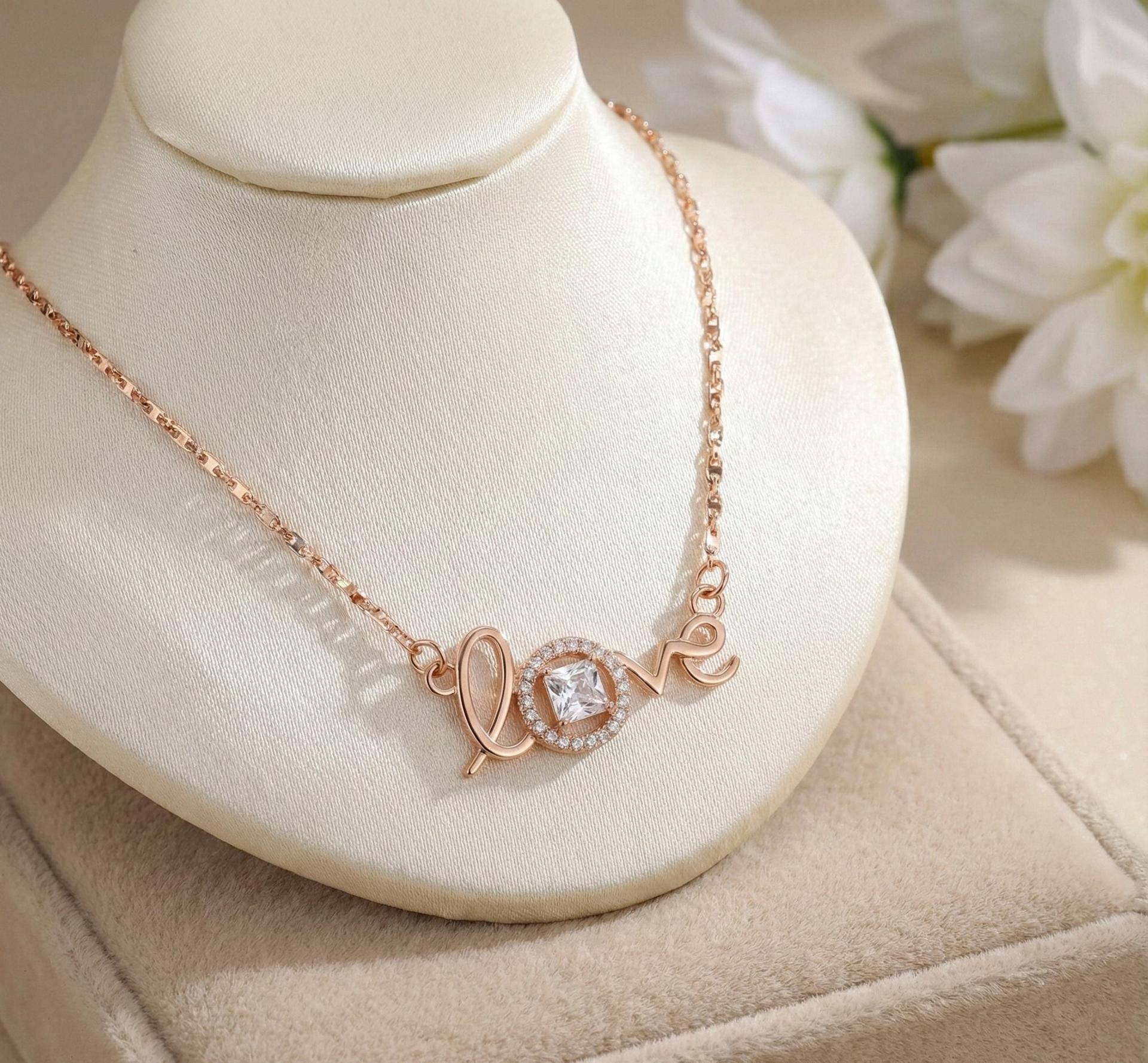 Forevershine Rose Gold Plated Love Pendant Necklace For Women With Crystal Stone | Adjustable Chain Romantic Elegant Jewelry | Tarnish Resistant Hypoallergenic Gift For Girls Birthday Anniversary - Image 2