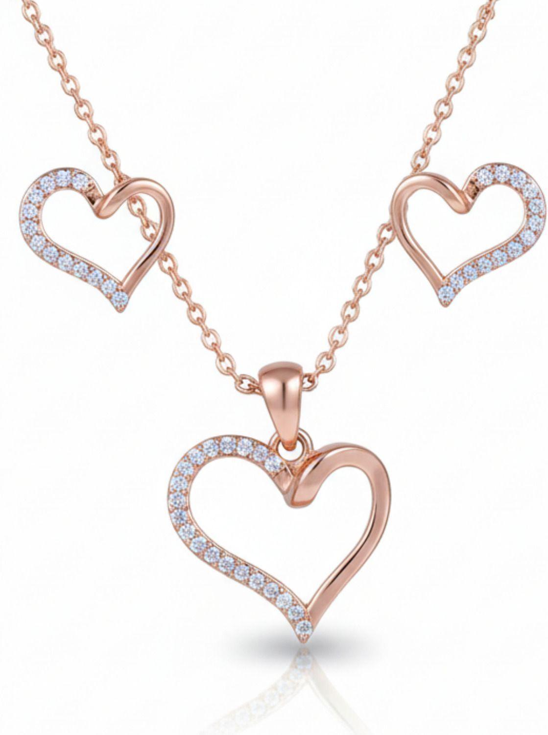 Forevershine Rose Gold Plated Cz Pendant Necklace With Earrings Set For Women | Cubic Zirconia Stone Studded Jewellery Set | Stylish Chain Pendant Set - Image 4