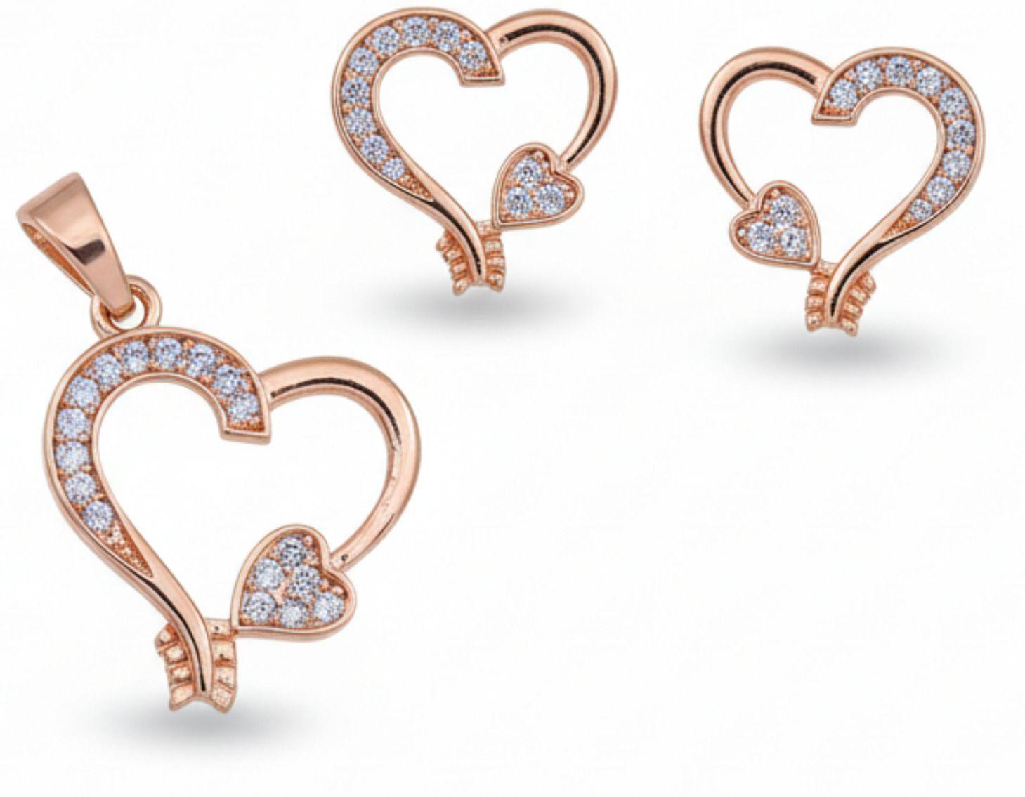 Forevershine Rose Gold Plated Heart Pendant Necklace & Matching Earrings Set For Women | Cubic Zirconia Stone Studded Chain Pendant & Earrings Set | Stylish Jewellery For Girls & Women - Image 4