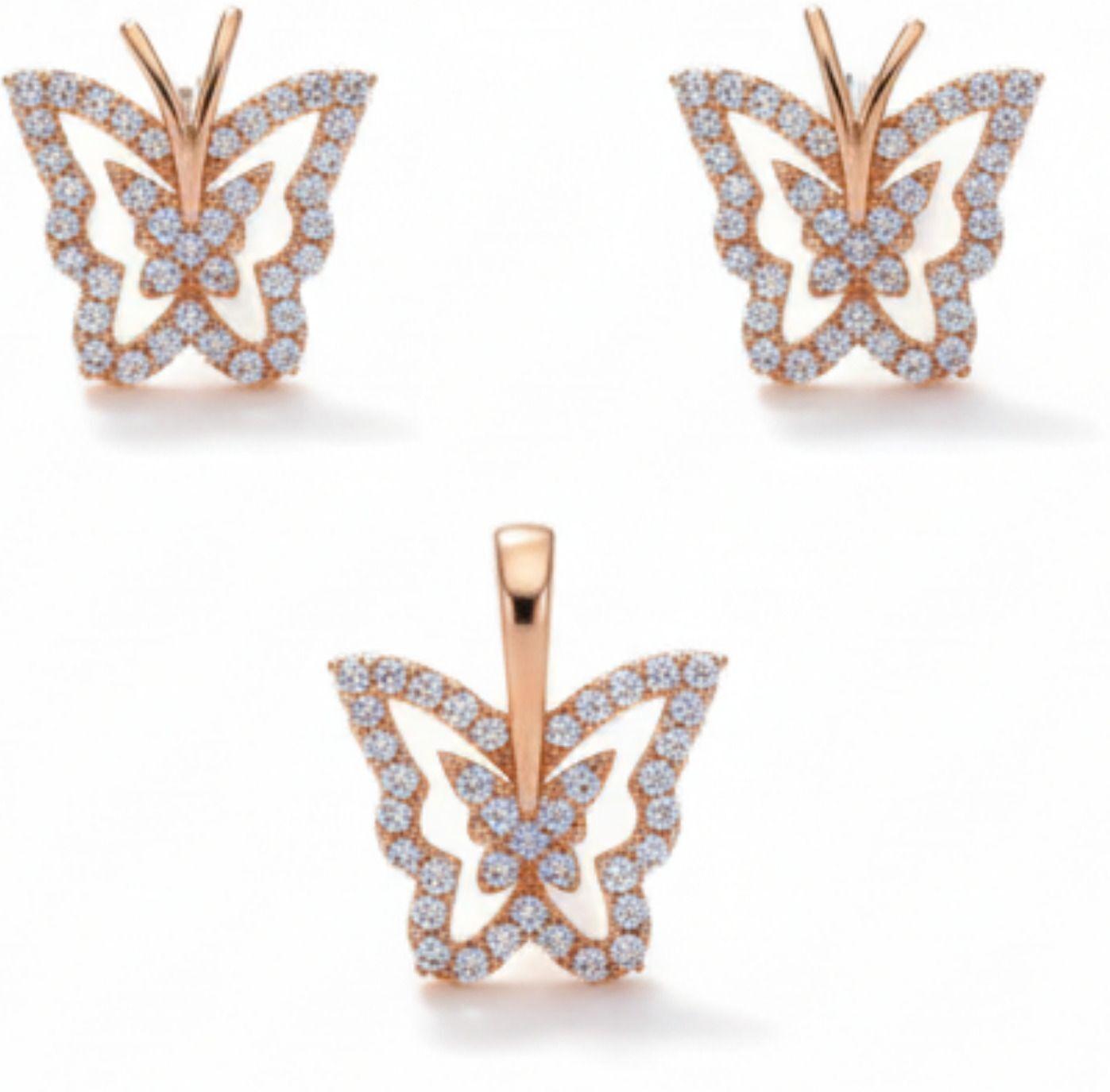 Forevershine Rose Gold Plated Butterfly Pendant Necklace With Earrings Set For Women | Cubic Zirconia Stone Studded Jewellery Set | Stylish Chain Pendant Set - Image 5
