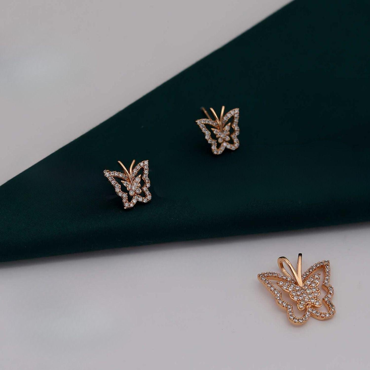 Forevershine Rose Gold Plated Butterfly Pendant Necklace With Earrings Set For Women | Cubic Zirconia Stone Studded Jewellery Set | Stylish Chain Pendant Set - Image 4