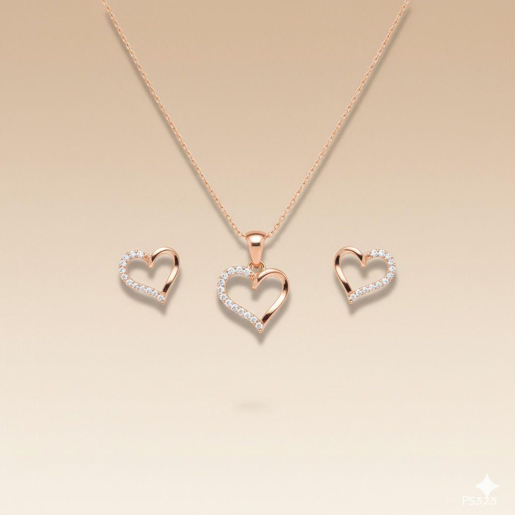 Forevershine Rose Gold Plated Cz Pendant Necklace With Earrings Set For Women | Cubic Zirconia Stone Studded Jewellery Set | Stylish Chain Pendant Set