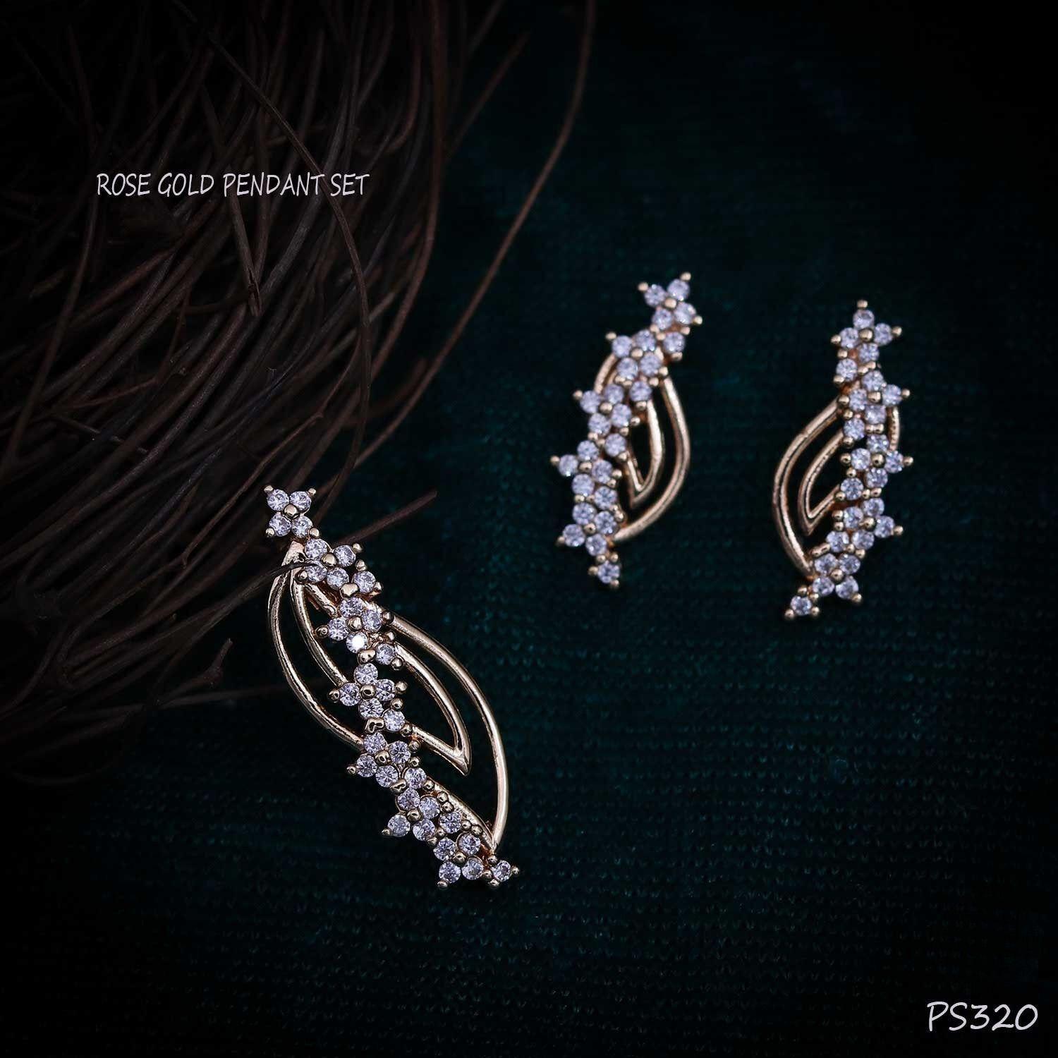 Forevershine Rose Gold Plated Cz Pendant Necklace With Earrings Set For Women | Cubic Zirconia Stone Studded Jewellery Set | Stylish Chain Pendant Set - Image 3