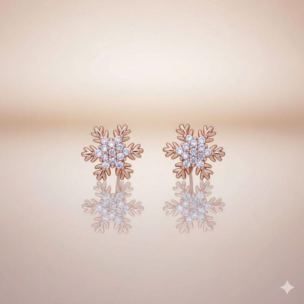 Forevershine Anti Tarnish Rose Gold Snowflake Stud Earrings With Crystal Stones, Winter Theme Jewelry|lightweight|gift For Her|skin Friendly & Hypoallergenic|stylish Jewelry For Women & Girls