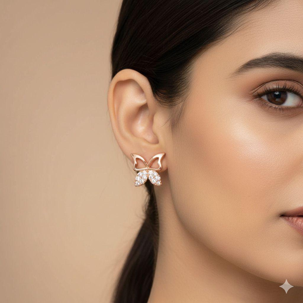 Forevershine Anti Tarnish Rose Gold Butterfly Stud Earrings With Cubic Zirconia Stones|lightweight|gift For Her|skin Friendly & Hypoallergenic|stylish Jewelry For Women & Girls - Image 2