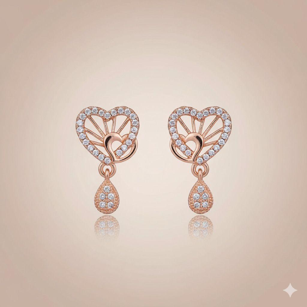 Forevershine Anti Tarnish Rose Gold Heart Drop Earrings With Diamonds, Teardrop Dangle Design|lightweight|gift For Her|skin Friendly & Hypoallergenic|stylish Jewelry For Women & Girls