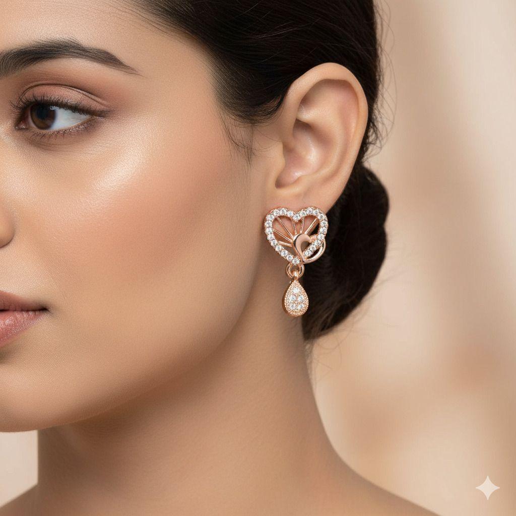 Forevershine Anti Tarnish Rose Gold Heart Drop Earrings With Diamonds, Teardrop Dangle Design|lightweight|gift For Her|skin Friendly & Hypoallergenic|stylish Jewelry For Women & Girls - Image 2