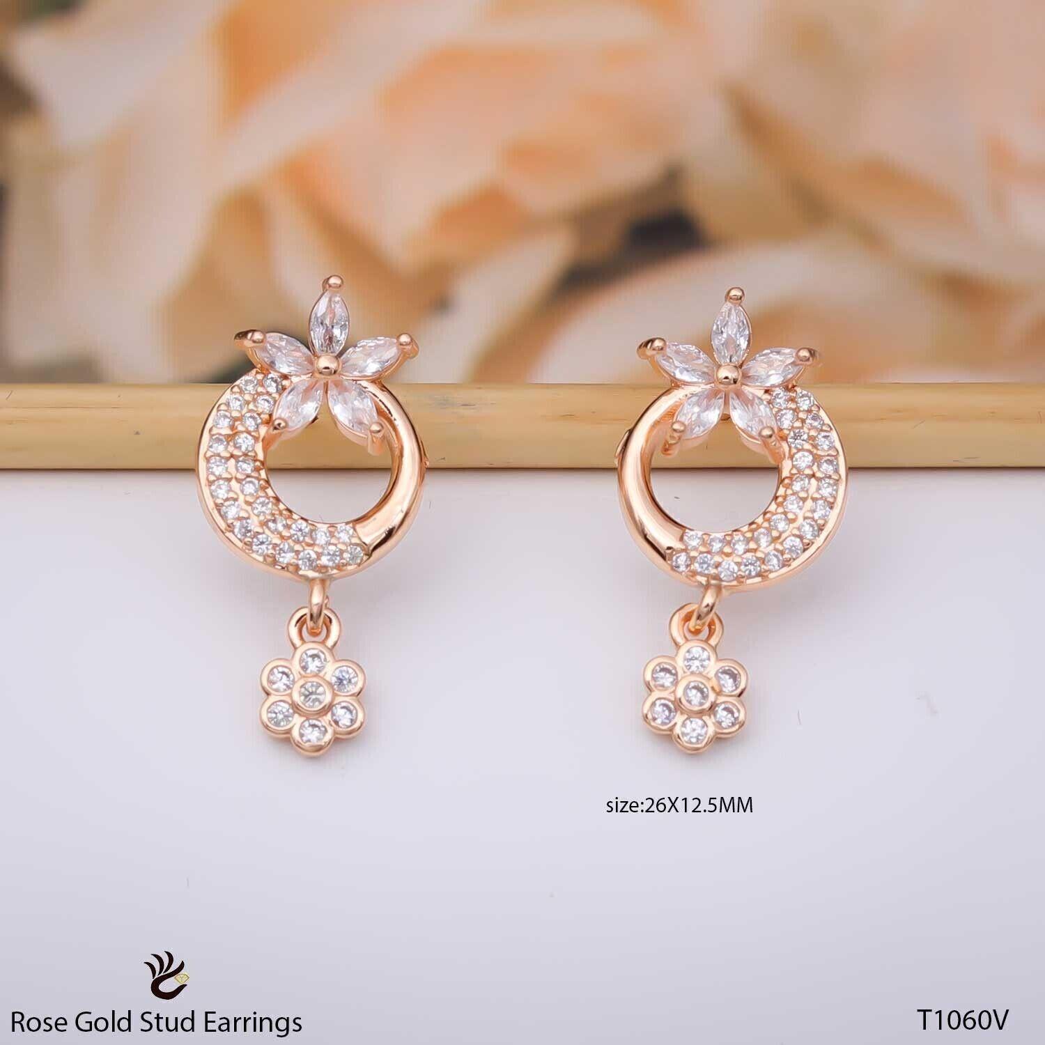 Forevershine Anti Tarnish Rose Gold Plated Marquise Cut Cubic Zirconia Flower Drop Earrings | Circular Floral Charm | Lightweight | Elegant Jewellery Gift For Women & Girls - Image 3