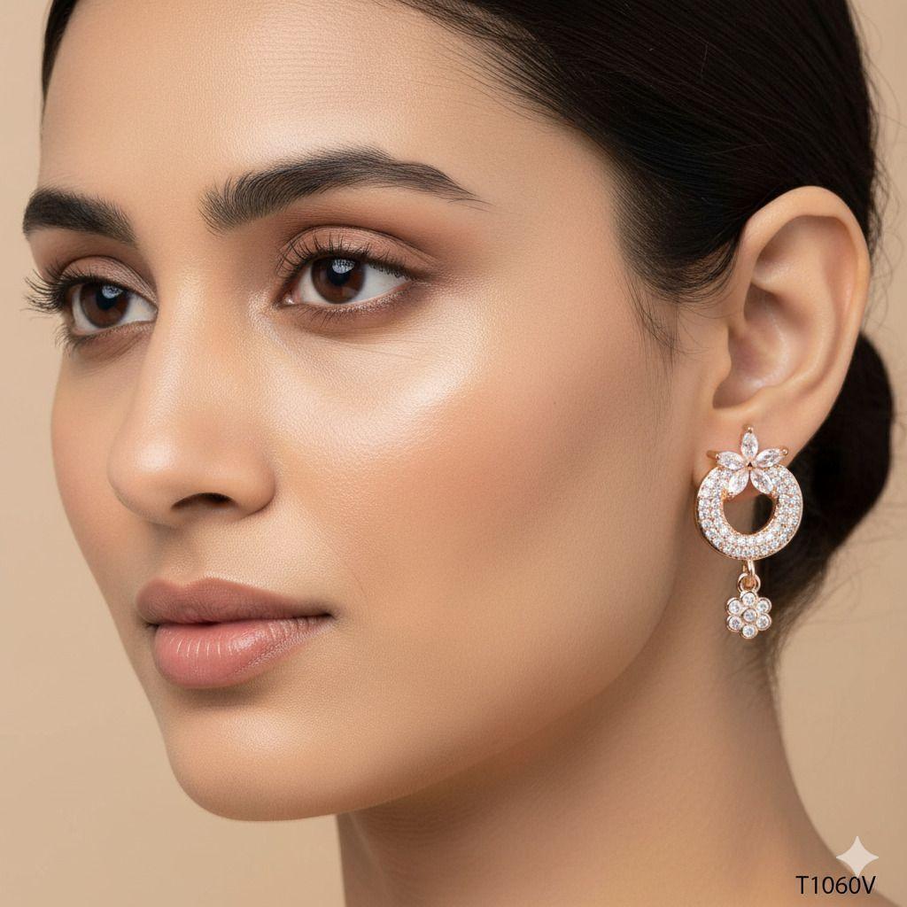 Forevershine Anti Tarnish Rose Gold Plated Marquise Cut Cubic Zirconia Flower Drop Earrings | Circular Floral Charm | Lightweight | Elegant Jewellery Gift For Women & Girls - Image 2
