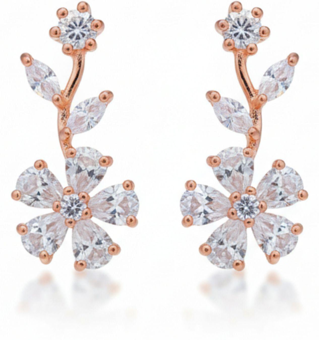 Forevershine Anti Tarnish Rose Gold Flower Ear Crawler Earrings, Cubic Zirconia Crystal Vine Climber, Floral Design|lightweight|gift For Her|for Women & Girls - Image 4