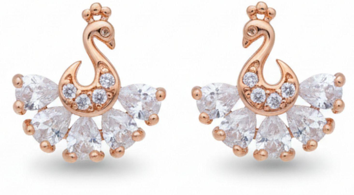 Forevershine Anti Tarnish Rose Gold Peacock Stud Earrings With Cubic Zirconia Stones, Fashion Jewelry|lightweight|gift For Her|skin Friendly & Hypoallergenic|stylish Jewelry For Women & Girls - Image 4