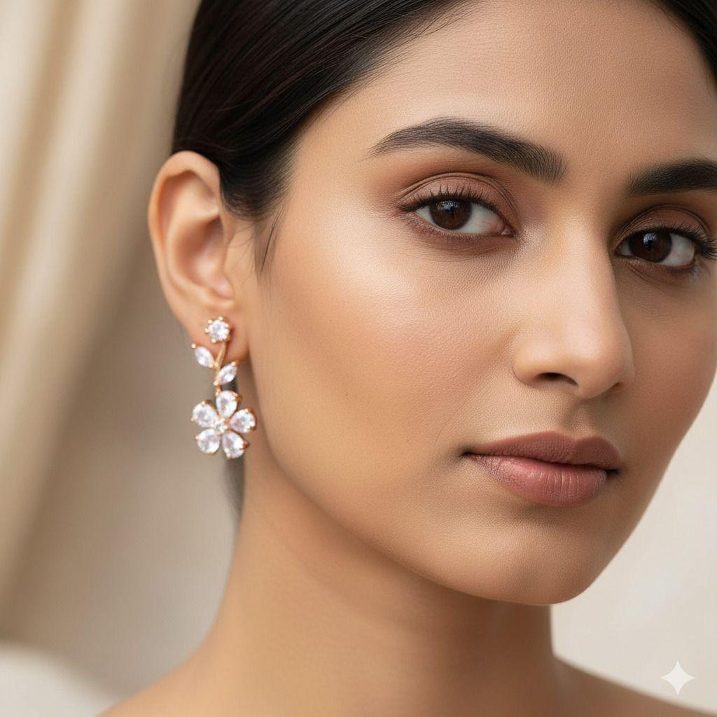 Forevershine Anti Tarnish Rose Gold Flower Ear Crawler Earrings, Cubic Zirconia Crystal Vine Climber, Floral Design|lightweight|gift For Her|for Women & Girls - Image 2
