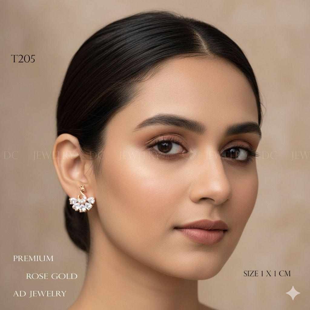 Forevershine Anti Tarnish Rose Gold Peacock Stud Earrings With Cubic Zirconia Stones, Fashion Jewelry|lightweight|gift For Her|skin Friendly & Hypoallergenic|stylish Jewelry For Women & Girls - Image 2