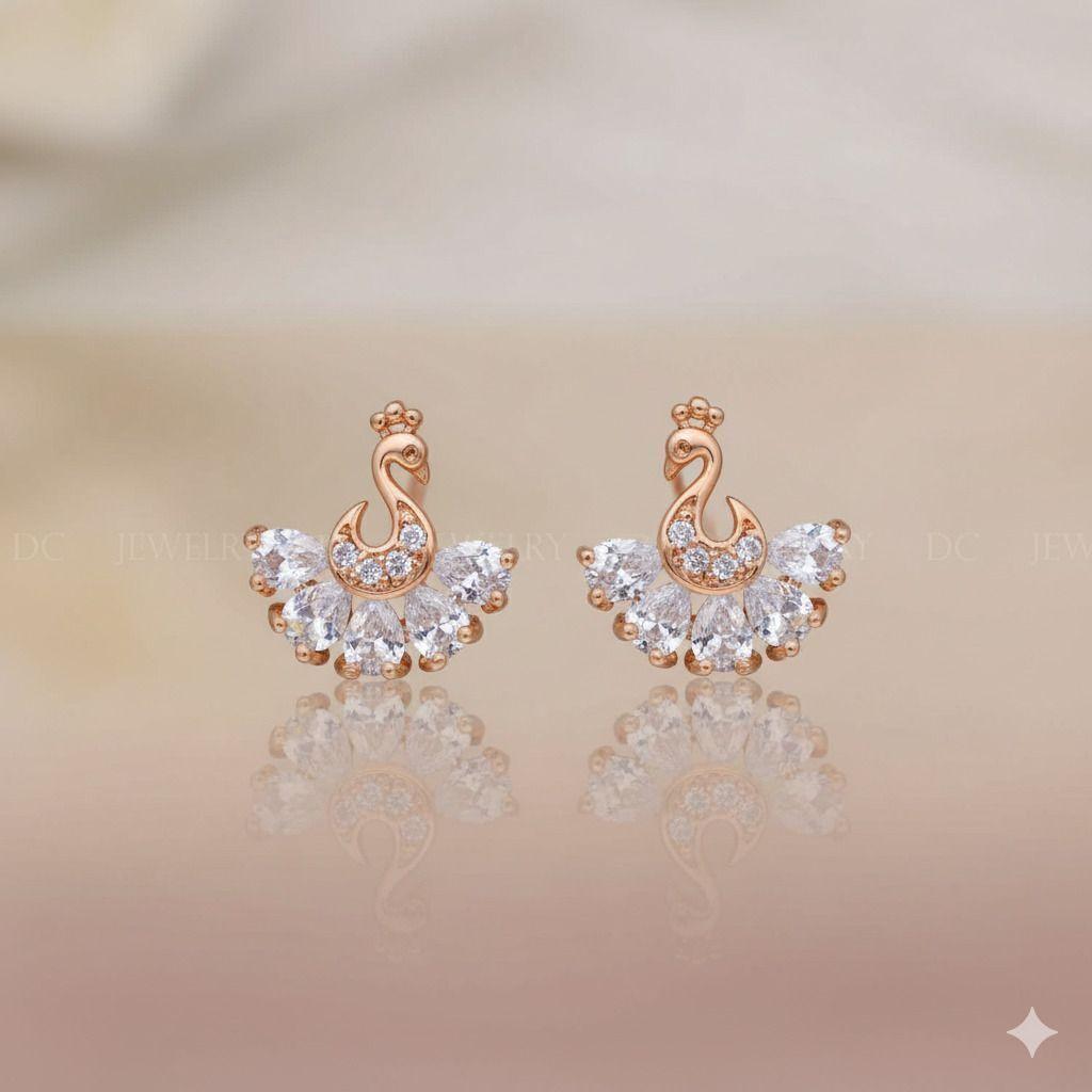 Forevershine Anti Tarnish Rose Gold Peacock Stud Earrings With Cubic Zirconia Stones, Fashion Jewelry|lightweight|gift For Her|skin Friendly & Hypoallergenic|stylish Jewelry For Women & Girls