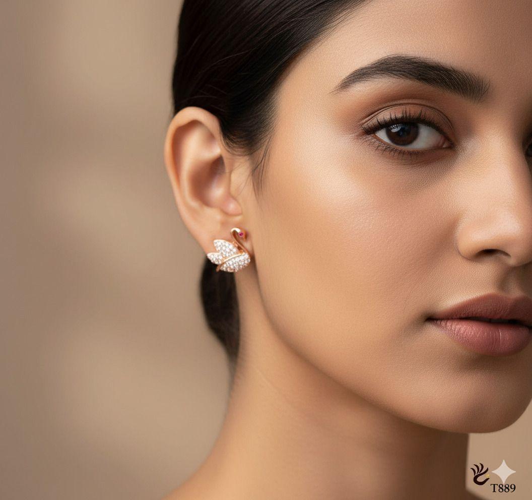 Forevershine Anti Tarnish Rose Gold Peacock Stud Earrings With Cubic Zirconia Stones, Fashion Jewelry|lightweight|gift For Her|skin Friendly & Hypoallergenic|stylish Jewelry For Women & Girls - Image 2