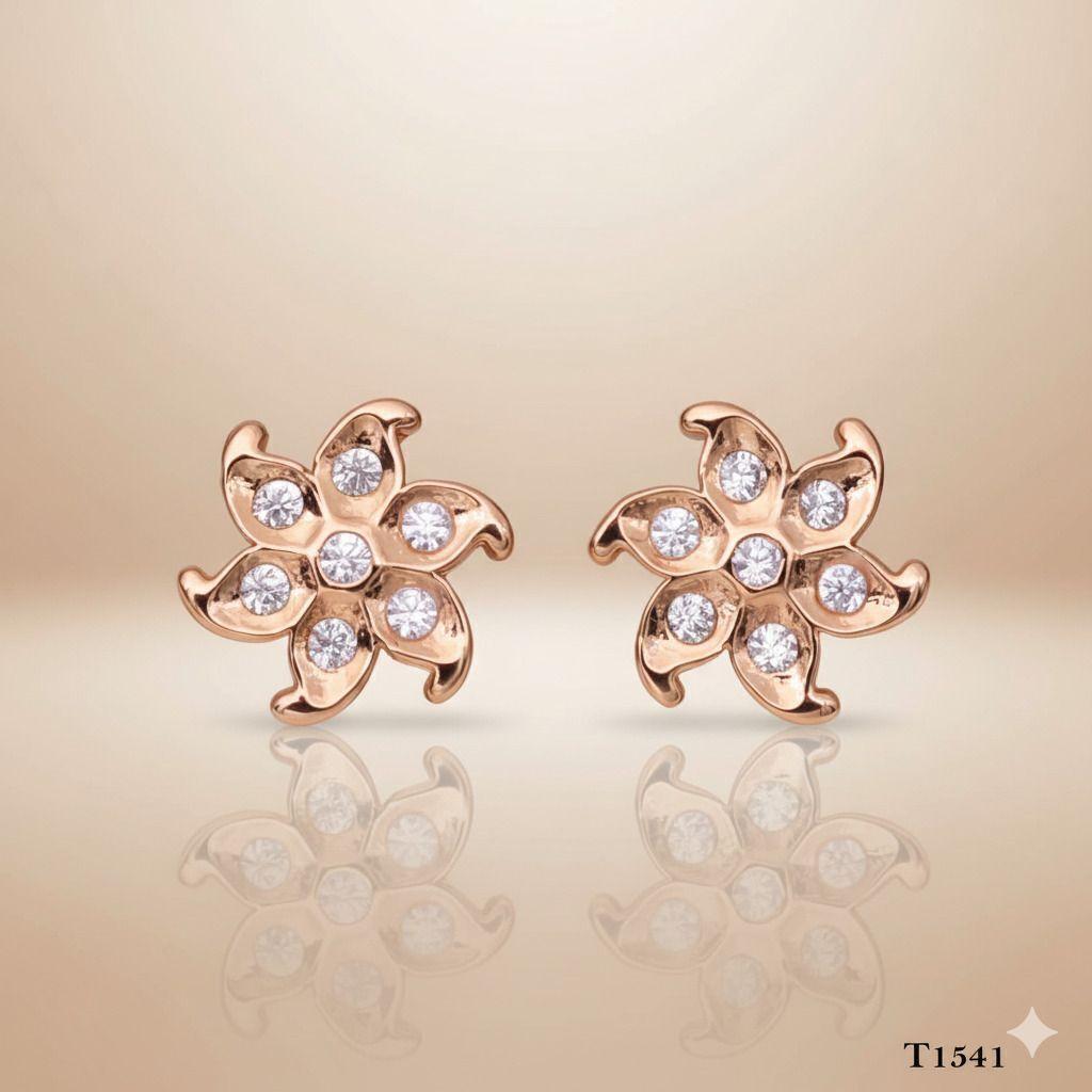 Forevershine Anti Tarnish Rose Gold Flower Stud Earrings With Crystal Stones, Pinwheel Design|lightweight|gift For Her|skin Friendly & Hypoallergenic|stylish Jewelry For Women & Girls