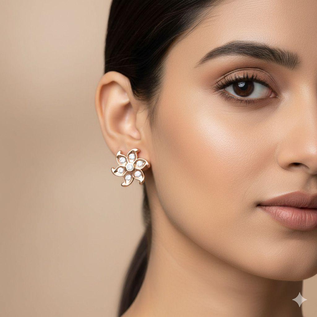 Forevershine Anti Tarnish Rose Gold Flower Stud Earrings With Crystal Stones, Pinwheel Design|lightweight|gift For Her|skin Friendly & Hypoallergenic|stylish Jewelry For Women & Girls - Image 2