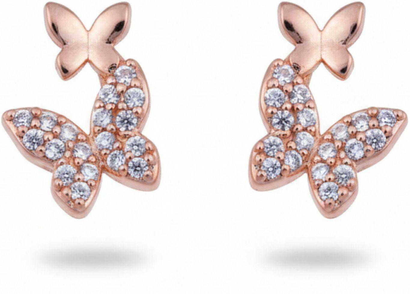 Forevershine Anti Tarnish Rose Gold Butterfly Stud Earrings With Crystal Stones, Double Butterfly Design|lightweight|gift For Her|skin Friendly & Hypoallergenic|stylish Jewelry For Women & Girls - Image 4