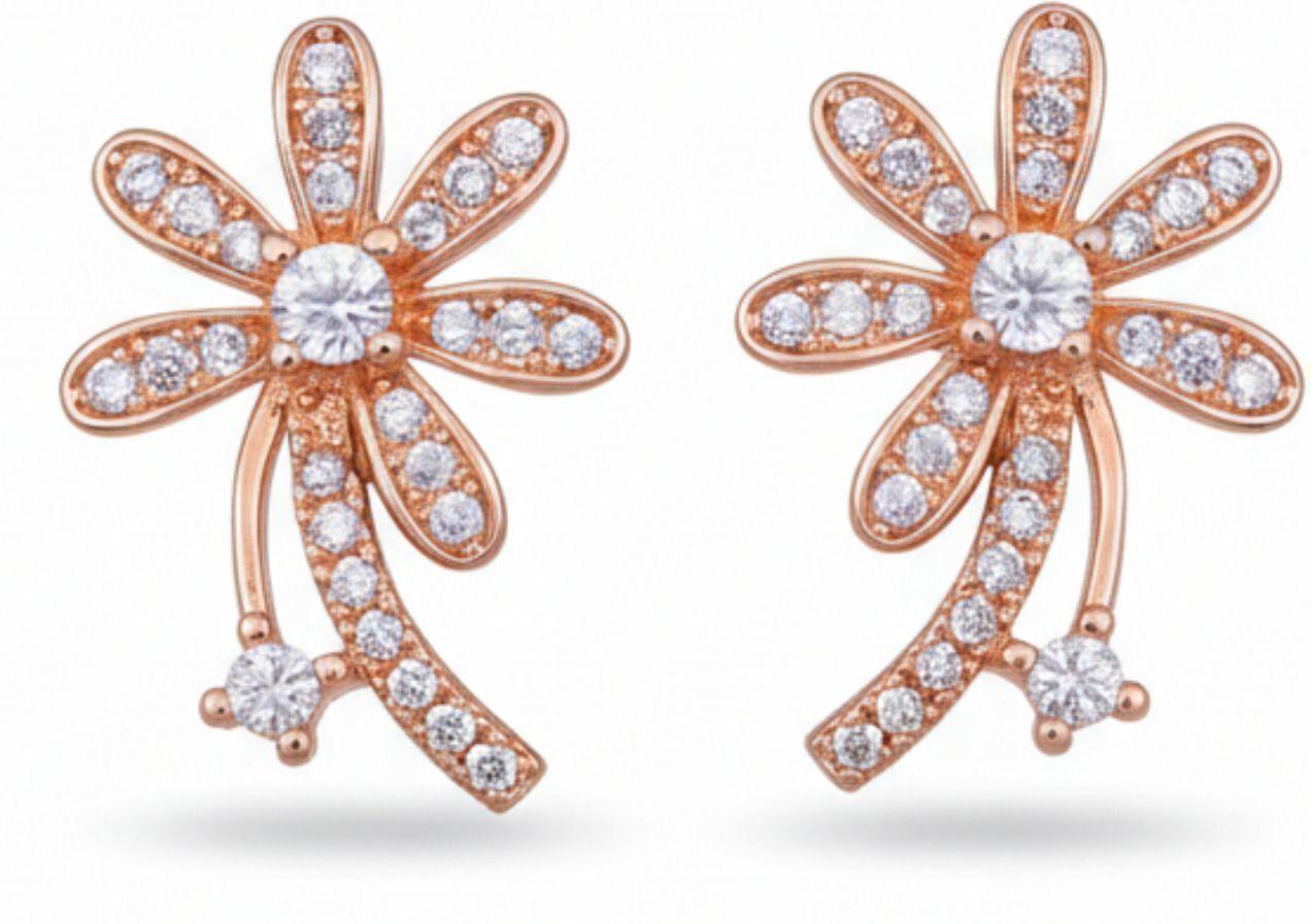 Forevershine Anti Tarnish Rose Gold Daisy Flower Stud Earrings With Cubic Zirconia, Crystal Embellished Floral Design|lightweight|gift For Her|for Women & Girls - Image 4