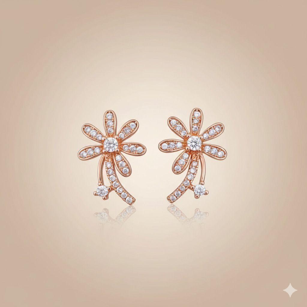 Forevershine Anti Tarnish Rose Gold Daisy Flower Stud Earrings With Cubic Zirconia, Crystal Embellished Floral Design|lightweight|gift For Her|for Women & Girls