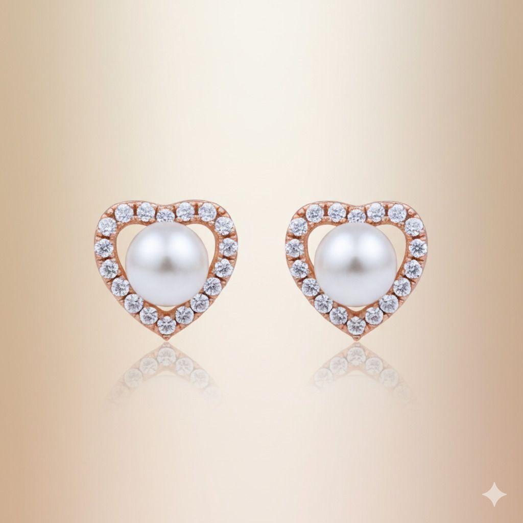 Forevershine Anti Tarnish Rose Gold Heart Stud Earrings With Pearl And Crystal, Elegant Design|lightweight|gift For Her|skin Friendly & Hypoallergenic|stylish Jewelry For Women & Girls