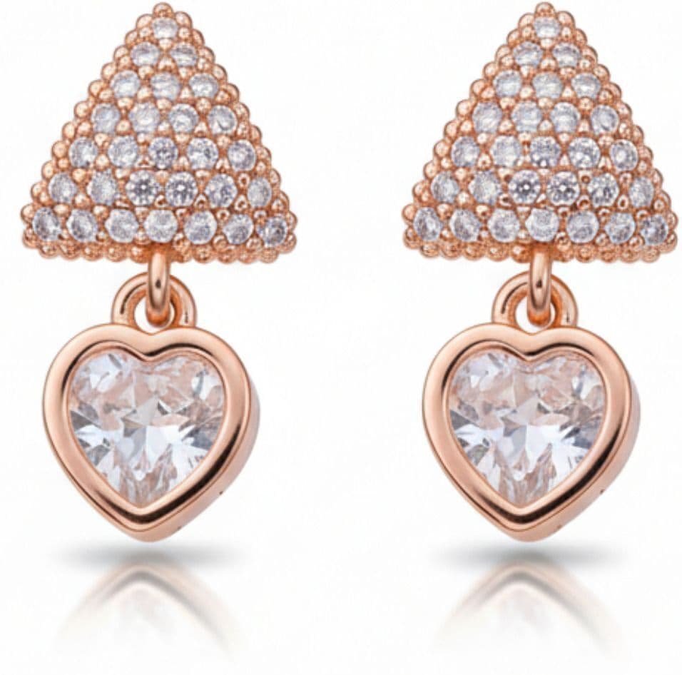 Forevershine Anti Tarnish Rose Gold Triangle Drop Earrings With Heart Charm, Cubic Zirconia, Dangle Style|lightweight|gift For Her|skin Friendly & Hypoallergenic|stylish Jewelry For Women & Girls - Image 4