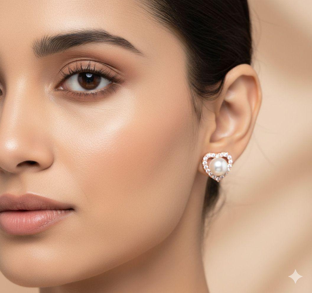 Forevershine Anti Tarnish Rose Gold Heart Stud Earrings With Pearl And Crystal, Elegant Design|lightweight|gift For Her|skin Friendly & Hypoallergenic|stylish Jewelry For Women & Girls - Image 2