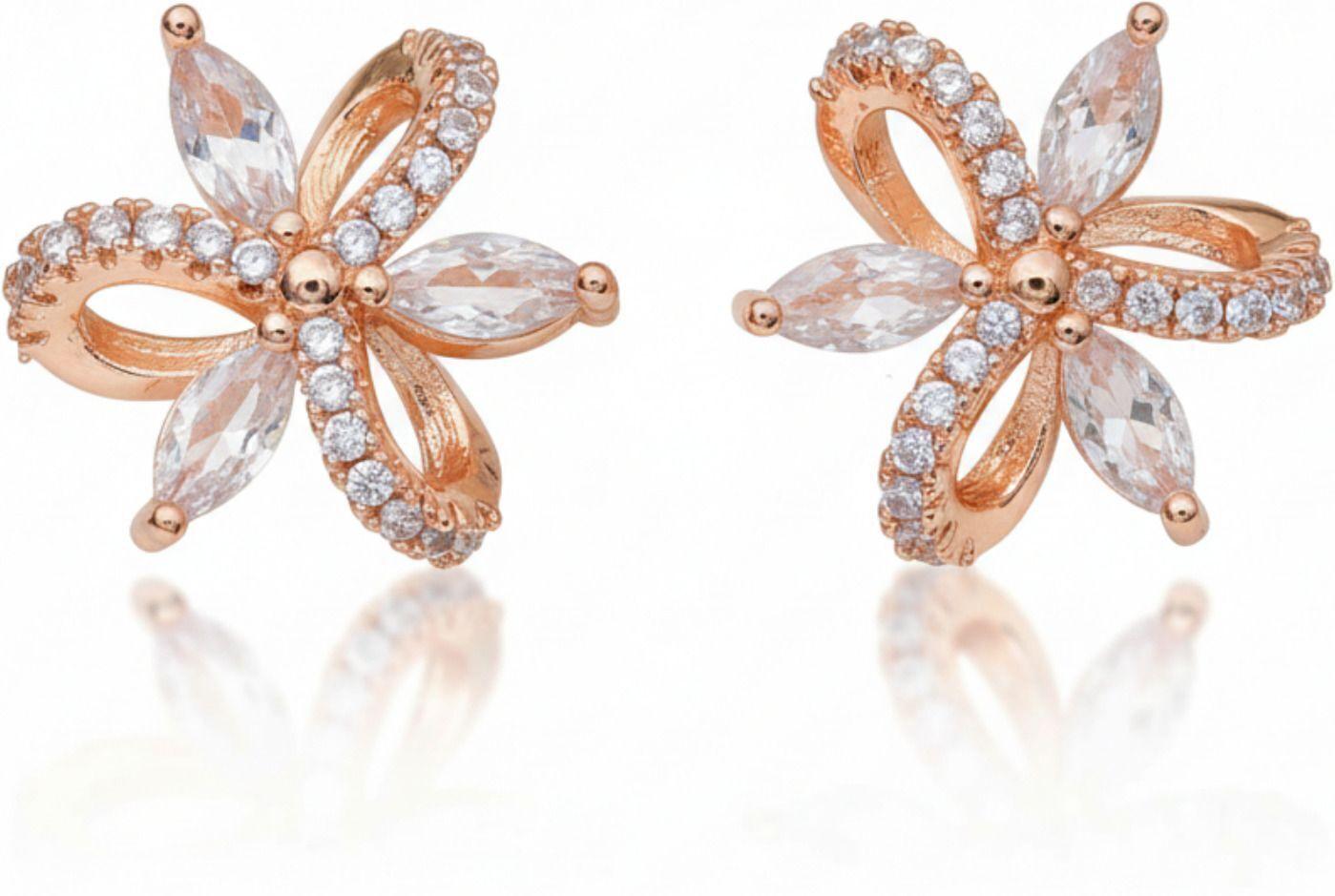 Forevershine Anti Tarnish Rose Gold Flower Stud Earrings, Marquise Cut Crystal Stones, Pave Setting|lightweight|gift For Her|skin Friendly & Hypoallergenic|stylish Jewelry For Women & Girls - Image 4