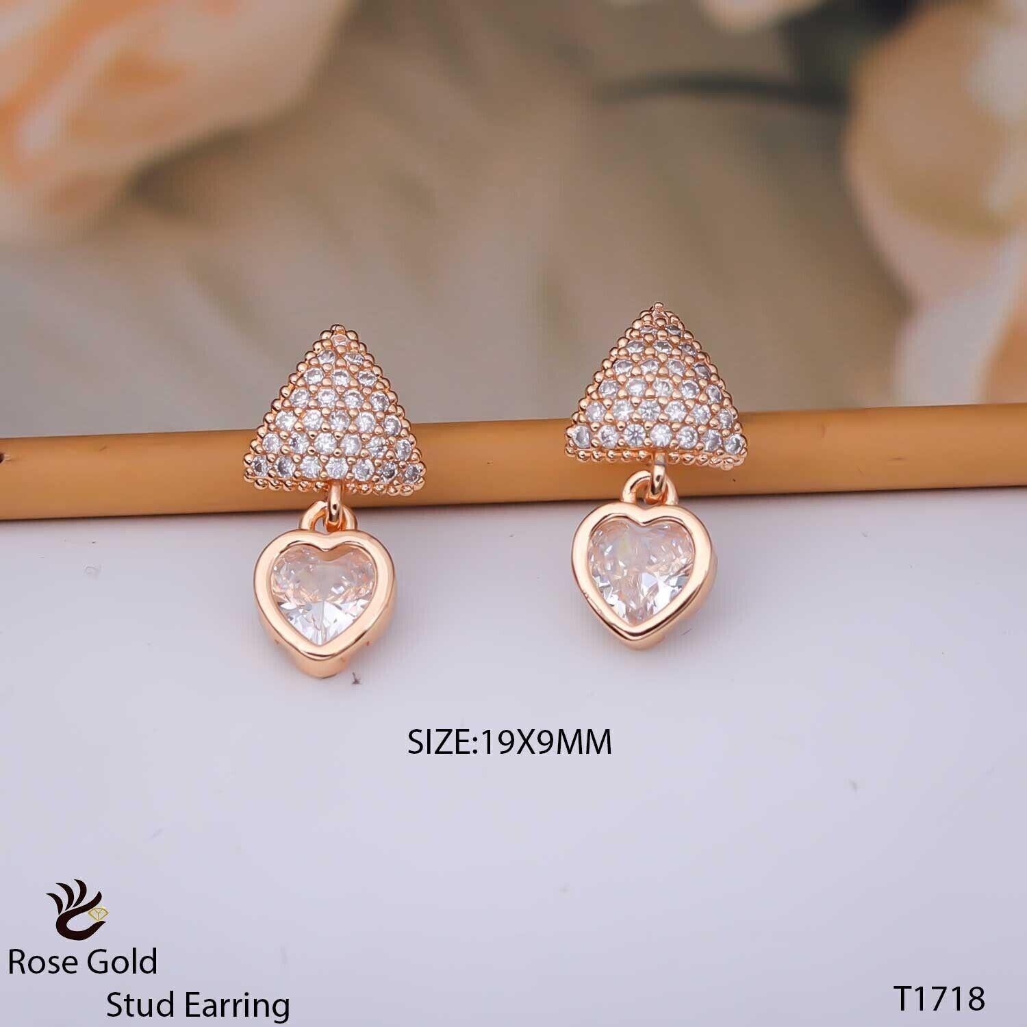 Forevershine Anti Tarnish Rose Gold Triangle Drop Earrings With Heart Charm, Cubic Zirconia, Dangle Style|lightweight|gift For Her|skin Friendly & Hypoallergenic|stylish Jewelry For Women & Girls - Image 3