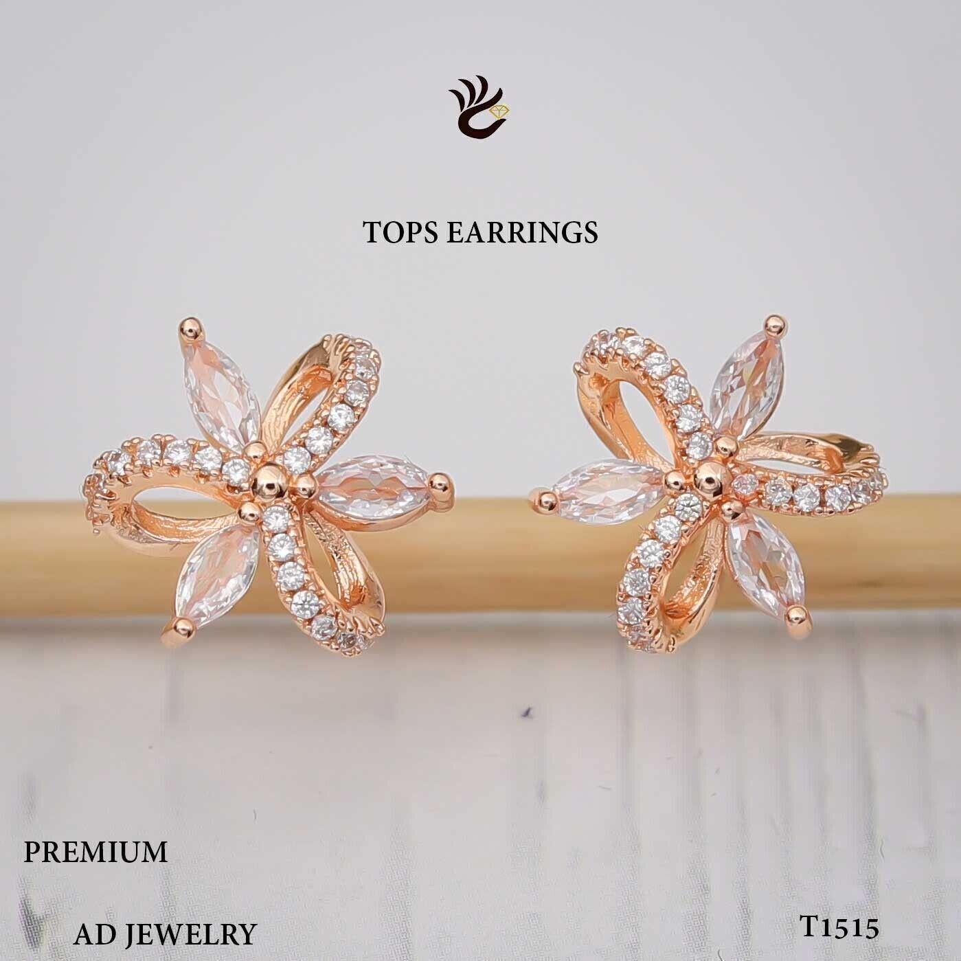 Forevershine Anti Tarnish Rose Gold Flower Stud Earrings, Marquise Cut Crystal Stones, Pave Setting|lightweight|gift For Her|skin Friendly & Hypoallergenic|stylish Jewelry For Women & Girls - Image 3