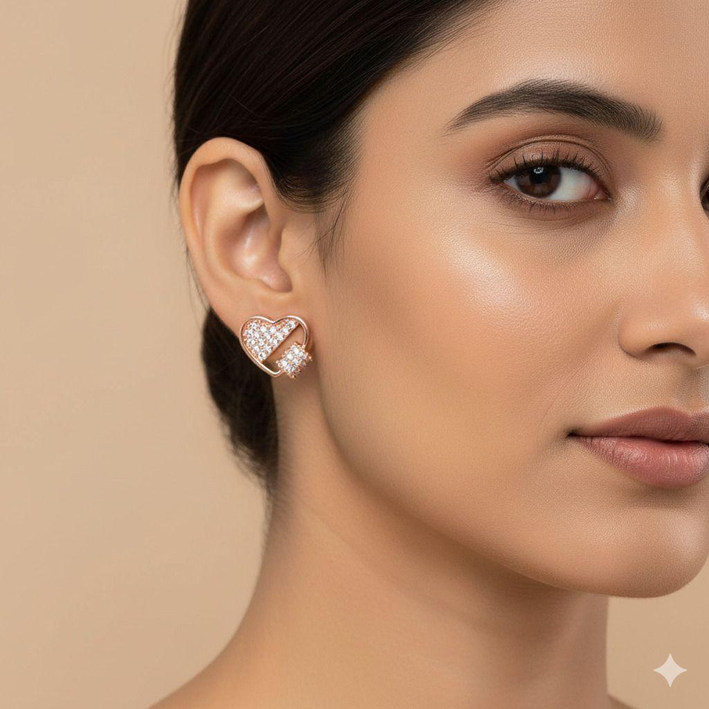 Forevershine Anti Tarnish Rose Gold Cherry Stud Earrings, Cubic Zirconia, Pave Setting, Fruit Design|lightweight|gift For Her|skin Friendly & Hypoallergenic|stylish Jewelry For Women & Girls - Image 2
