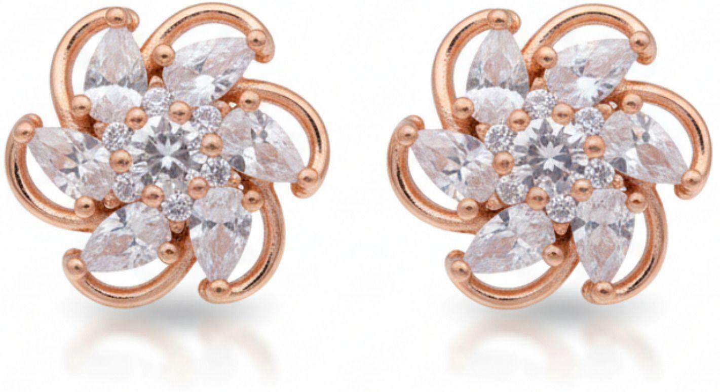 Forevershine Anti Tarnish Rose Gold Floral Stud Earrings With Cubic Zirconia, Pave Setting, Romantic Design|lightweight|gift For Her|skin Friendly & Hypoallergenic|stylish Jewelry For Women & Girls - Image 4