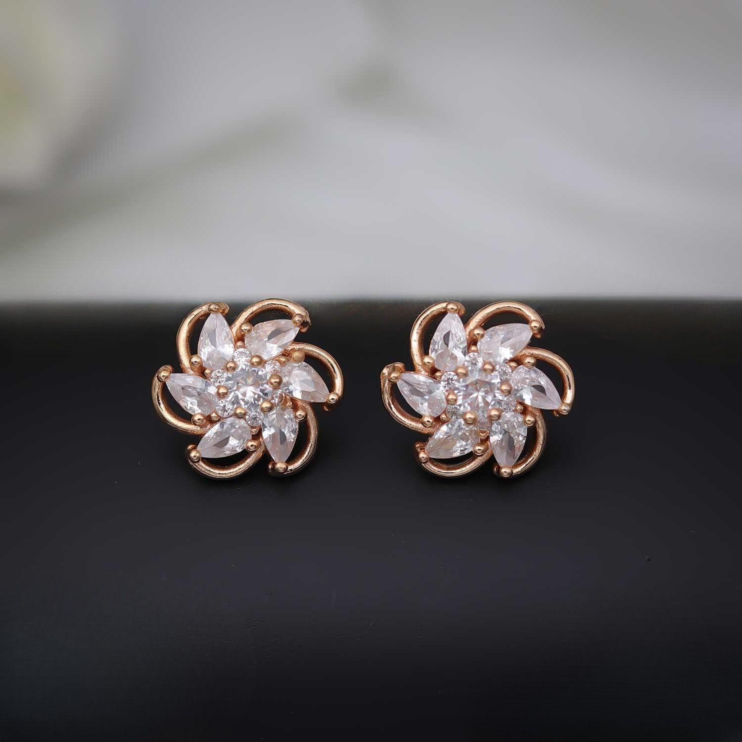 Forevershine Anti Tarnish Rose Gold Floral Stud Earrings With Cubic Zirconia, Pave Setting, Romantic Design|lightweight|gift For Her|skin Friendly & Hypoallergenic|stylish Jewelry For Women & Girls - Image 3