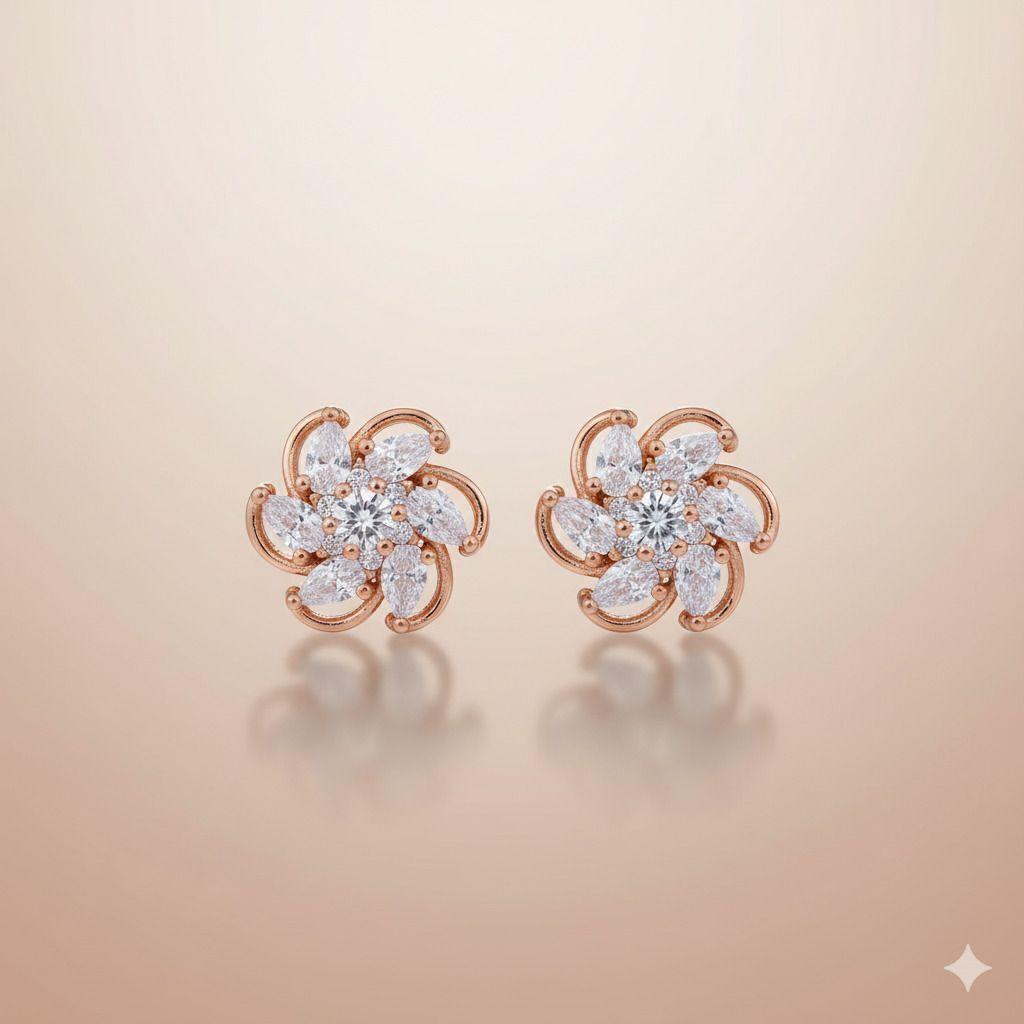 Forevershine Anti Tarnish Rose Gold Floral Stud Earrings With Cubic Zirconia, Pave Setting, Romantic Design|lightweight|gift For Her|skin Friendly & Hypoallergenic|stylish Jewelry For Women & Girls