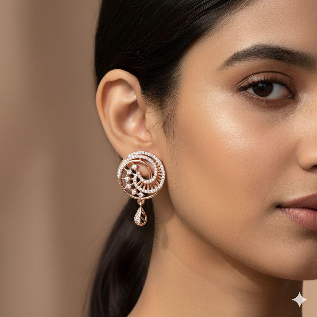 Forevershine Anti Tarnish Rose Gold Flower Stud Earrings, Cubic Zirconia Crystal, Floral Design,|lightweight|gift For Her|skin Friendly & Hypoallergenic|stylish Jewelry For Women & Girls - Image 2