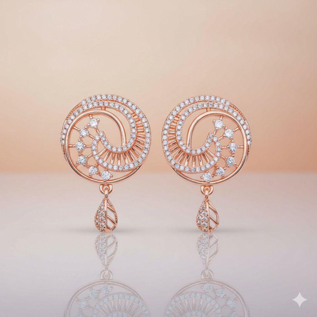 Forevershine Anti Tarnish Rose Gold Flower Stud Earrings, Cubic Zirconia Crystal, Floral Design,|lightweight|gift For Her|skin Friendly & Hypoallergenic|stylish Jewelry For Women & Girls