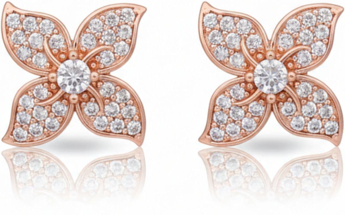 Forevershine Anti Tarnish Rose Gold Star Earrings, Cubic Zirconia Stud Earrings, Double Star Design,|lightweight|gift For Her|skin Friendly & Hypoallergenic|stylish Jewelry For Women & Girls - Image 4