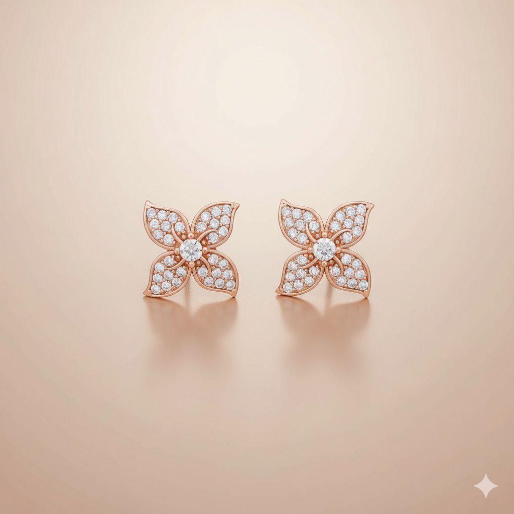 Forevershine Anti Tarnish Rose Gold Star Earrings, Cubic Zirconia Stud Earrings, Double Star Design,|lightweight|gift For Her|skin Friendly & Hypoallergenic|stylish Jewelry For Women & Girls