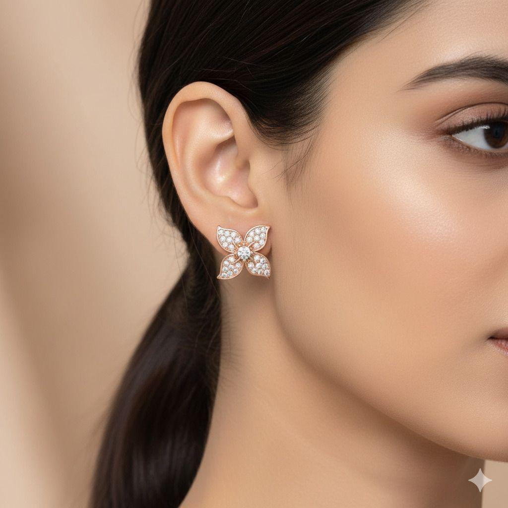 Forevershine Anti Tarnish Rose Gold Star Earrings, Cubic Zirconia Stud Earrings, Double Star Design,|lightweight|gift For Her|skin Friendly & Hypoallergenic|stylish Jewelry For Women & Girls - Image 2