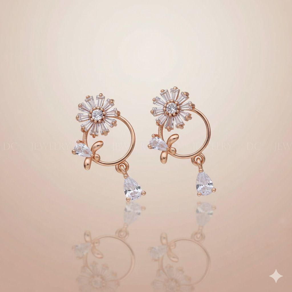 Forevershine Anti Tarnish Rose Gold Angel Wing Stud Earrings With Cubic Zirconia Stones | Lightweight Hypoallergenic Stylish Jewellery Gift For Women & Girls