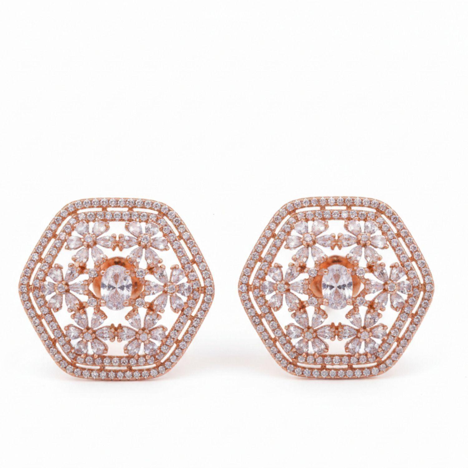 Forevershine Anti Tarnish Rose Gold Floral Drop Earrings, Cubic Zirconia, Teardrop Dangle, Stud Style|lightweight|gift For Her|skin Friendly & Hypoallergenic|stylish Jewelry For Women & Girls - Image 4