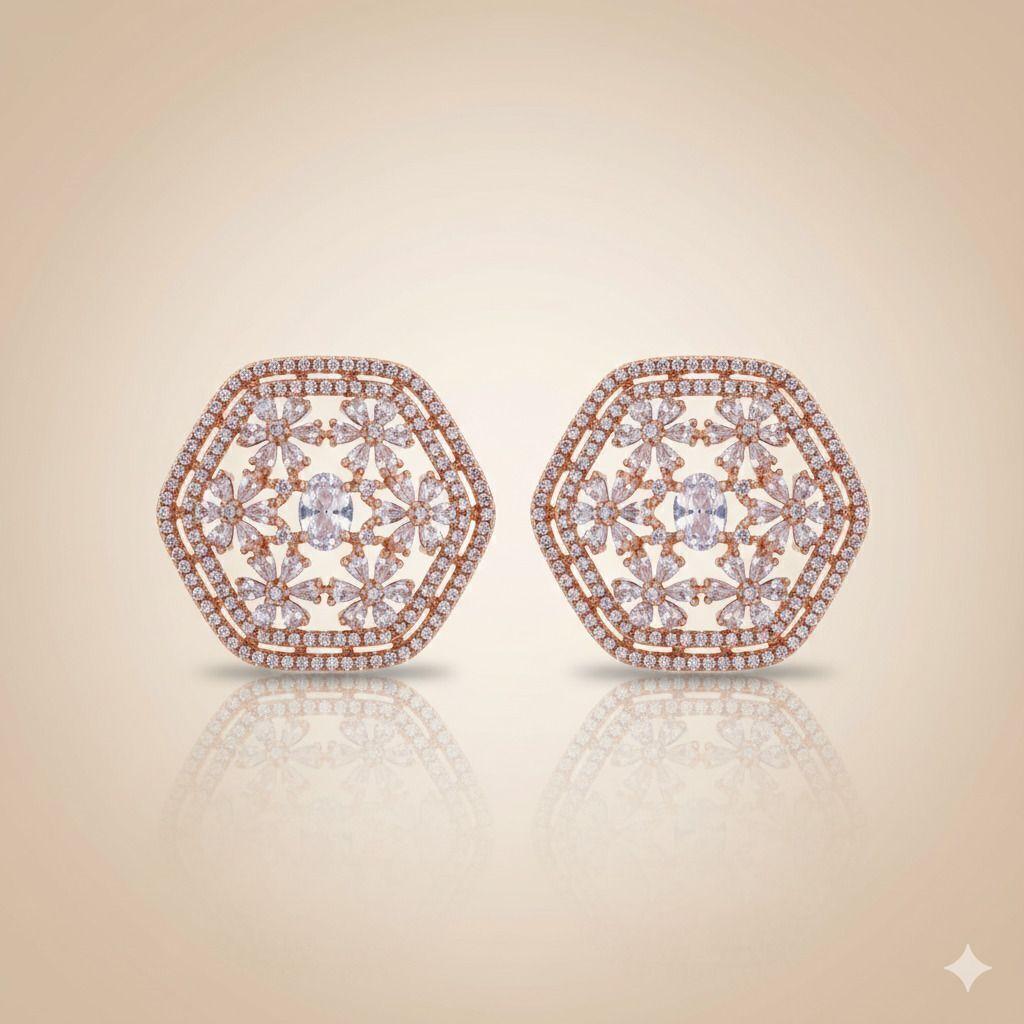 Forevershine Anti Tarnish Rose Gold Floral Drop Earrings, Cubic Zirconia, Teardrop Dangle, Stud Style|lightweight|gift For Her|skin Friendly & Hypoallergenic|stylish Jewelry For Women & Girls
