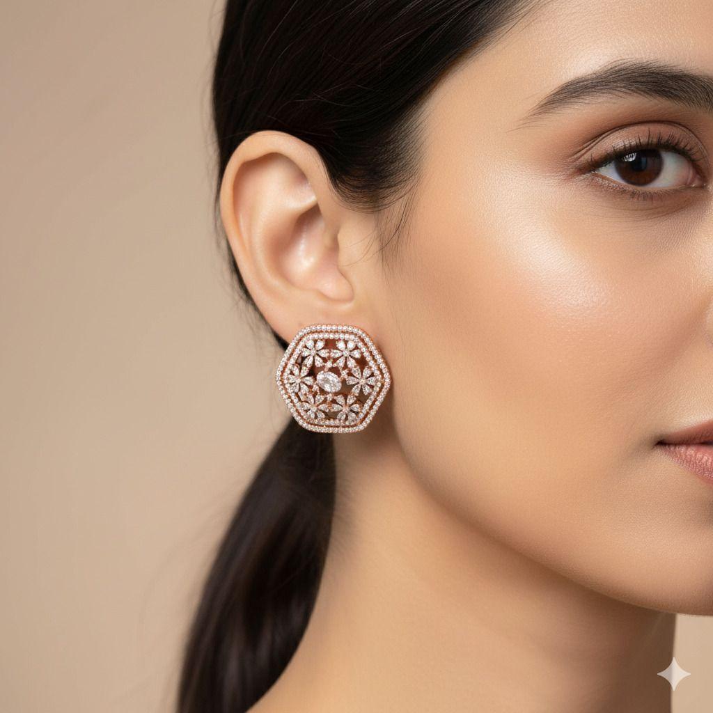 Forevershine Anti Tarnish Rose Gold Floral Drop Earrings, Cubic Zirconia, Teardrop Dangle, Stud Style|lightweight|gift For Her|skin Friendly & Hypoallergenic|stylish Jewelry For Women & Girls - Image 2