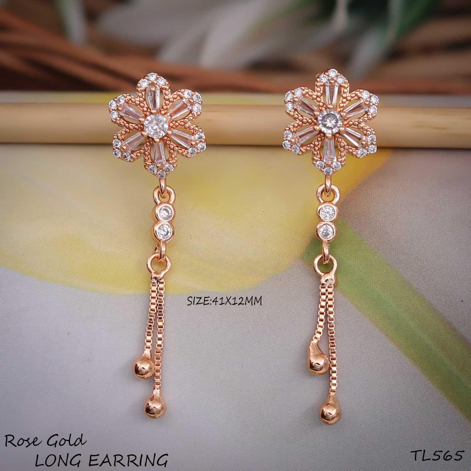 Forevershine Anti Tarnish Rose Gold Flower Drop Earrings, Crystal Embellished, Dangle Style With Bead Chain|lightweight|gift For Her|skin Friendly & Hypoallergenic|stylish Jewelry For Women & Girls - Image 3