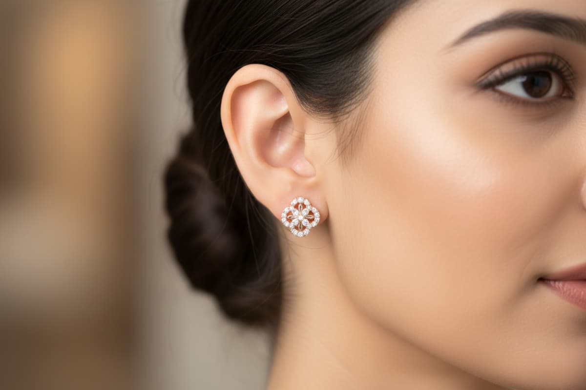Forevershine American Diamond/Cz Stone Bali Earrings, Rose Gold, Clover Floral Design, Hoop Style, Women's Jewelry - Image 2